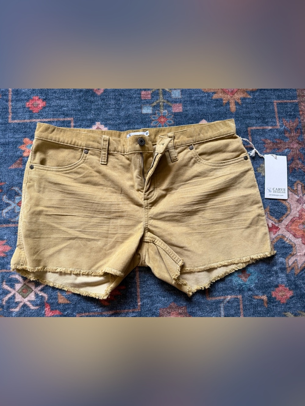 Carve Designs Mustard Yellow Frayed Hem Jean Shorts